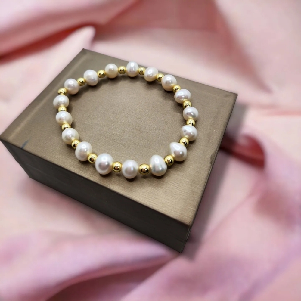 Freshwater Pearl, Golden Hematite bracelet